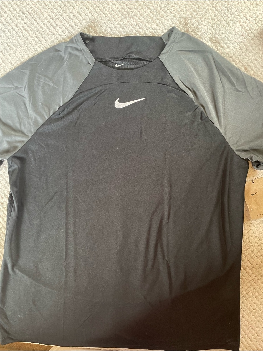 Nike Men's Black Shirt with Gray Raglan Sleeves